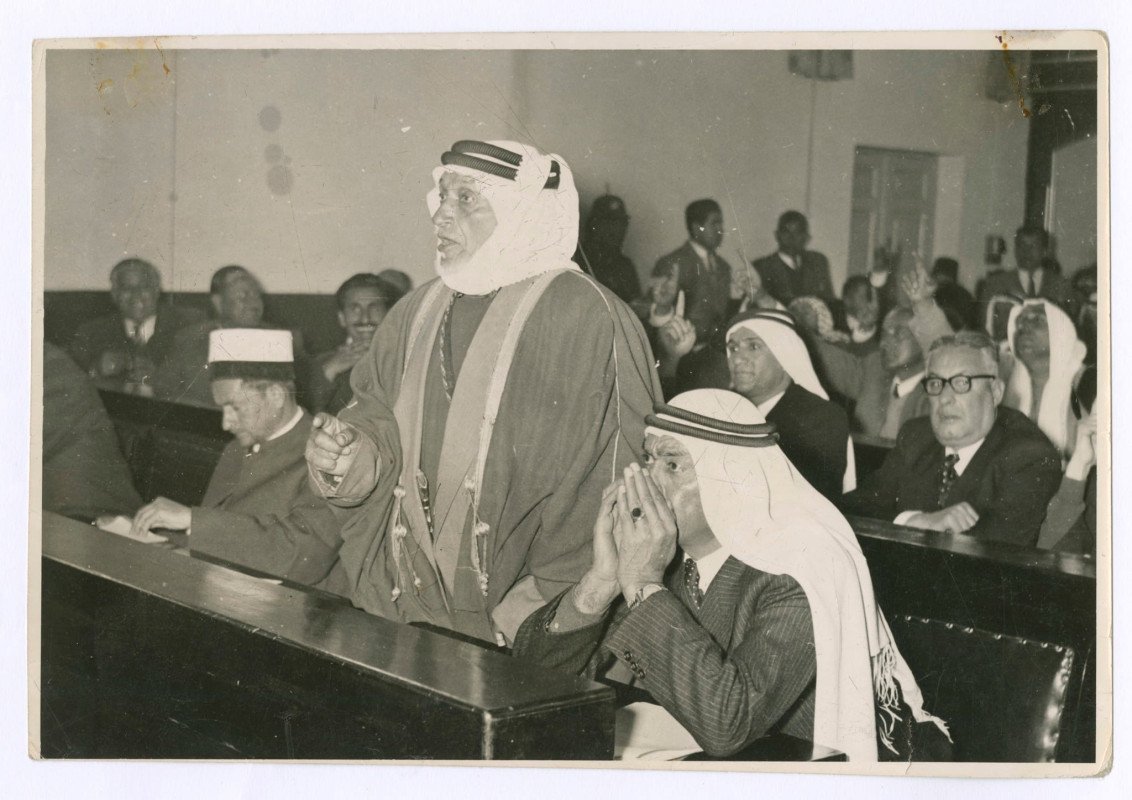 The Jordanian House of Representatives in 1959 and the speaker, Sheikh Hamad bin Jazi
